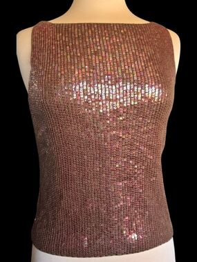 Ann Taylor Rose Pink Sequin Ribbed Tank Sz M